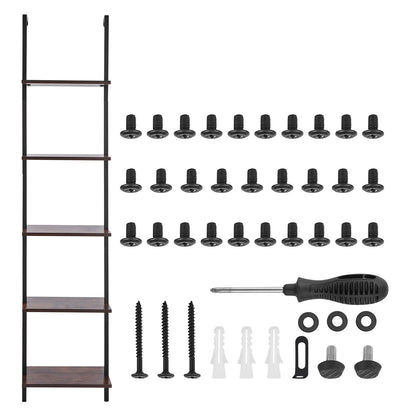 Ladder Shelf, 5-Tier Bookshelf 15.6x11.8in, Open Wall-Mounted Ladder Shelf with Metal Frame,Storage Rack Sundries Holder for Kitchen Bedroom Bathroom Living Room, Black