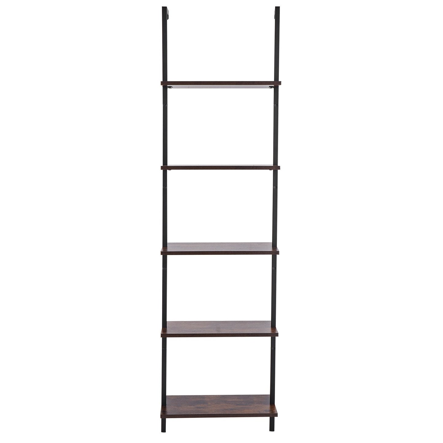 Ladder Shelf, 5-Tier Bookshelf 17.3x11.8in, Open Wall-Mounted Ladder Shelf with Metal Frame,Storage Rack Sundries Holder for Kitchen Bedroom Bathroom Living Room, Black