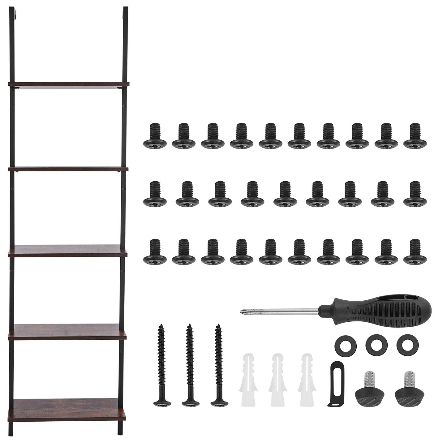 Ladder Shelf, 5-Tier Bookshelf 17.3x11.8in, Open Wall-Mounted Ladder Shelf with Metal Frame,Storage Rack Sundries Holder for Kitchen Bedroom Bathroom Living Room, Black