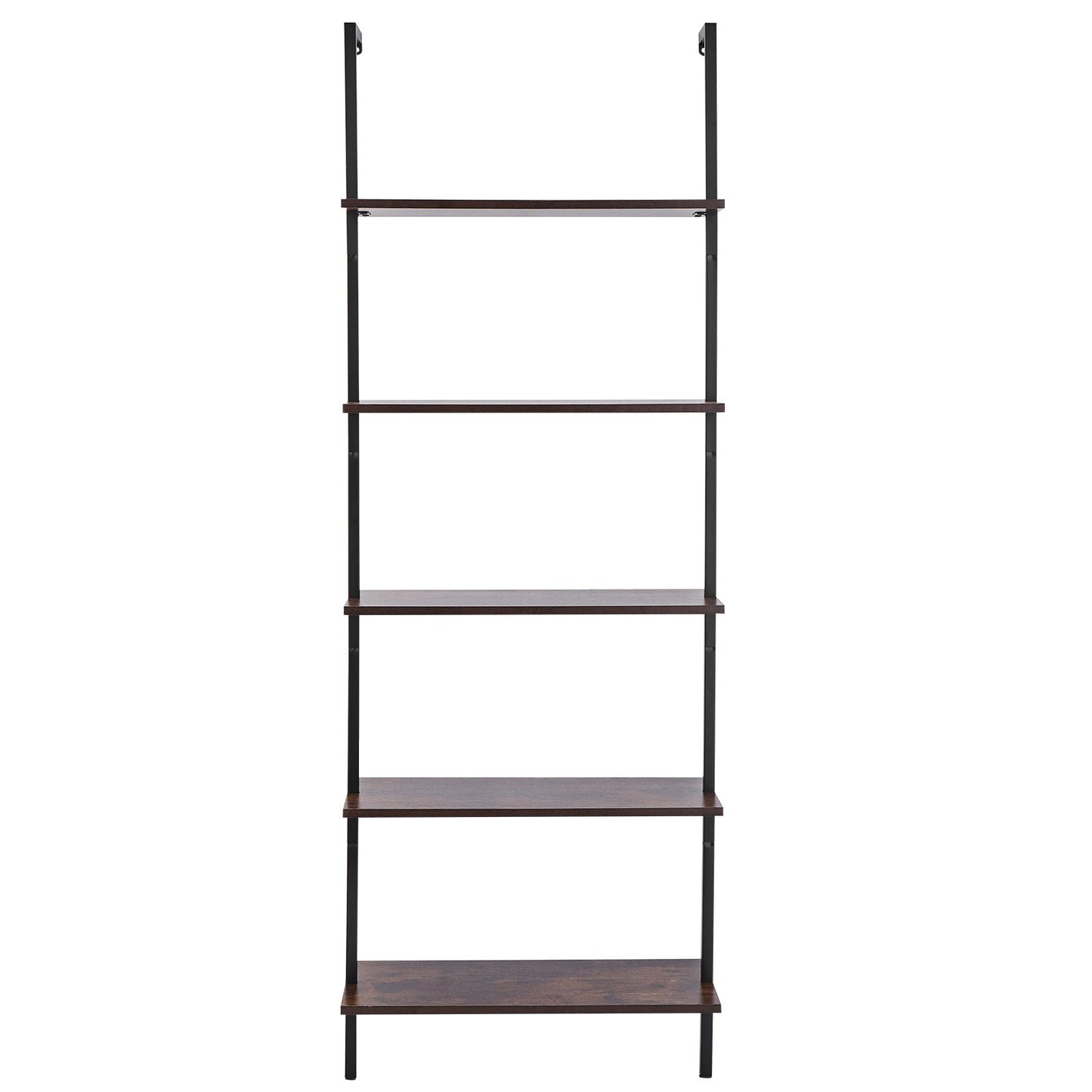 Ladder Shelf, 5-Tier Bookshelf 24x11.8in, Open Wall-Mounted Ladder Shelf with Metal Frame,Storage Rack Sundries Holder for Kitchen Bedroom Bathroom Living Room, Black