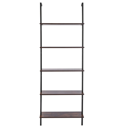 Ladder Shelf, 5-Tier Bookshelf 24x11.8in, Open Wall-Mounted Ladder Shelf with Metal Frame,Storage Rack Sundries Holder for Kitchen Bedroom Bathroom Living Room, Black