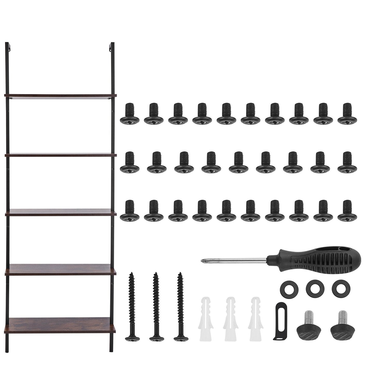 Ladder Shelf, 5-Tier Bookshelf 24x11.8in, Open Wall-Mounted Ladder Shelf with Metal Frame,Storage Rack Sundries Holder for Kitchen Bedroom Bathroom Living Room, Black