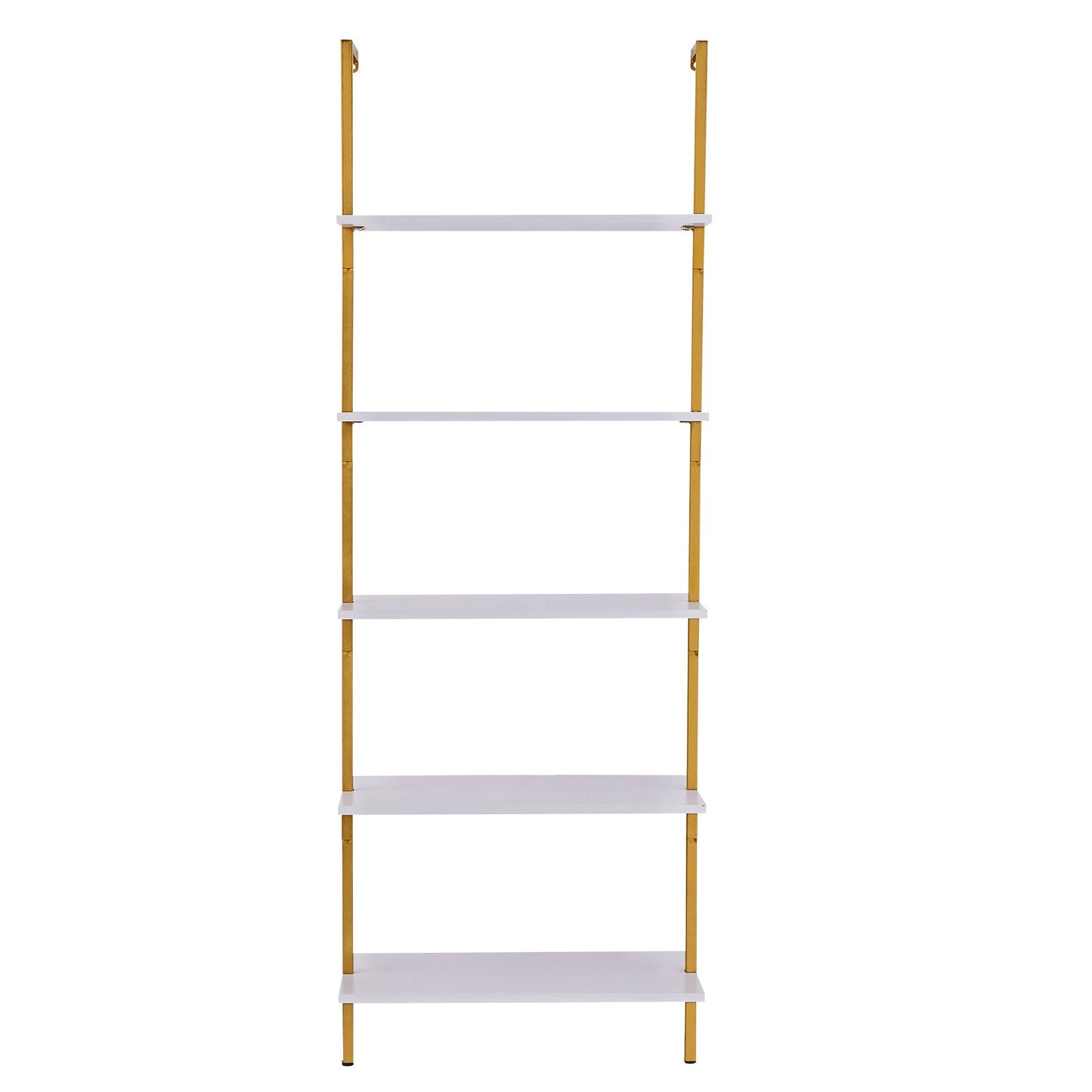 Ladder Shelf, 5-Tier Bookshelf 24x11.8in, Open Wall-Mounted Ladder Shelf with Metal Frame,Storage Rack Sundries Holder for Kitchen Bedroom Bathroom Living Room, Gold White