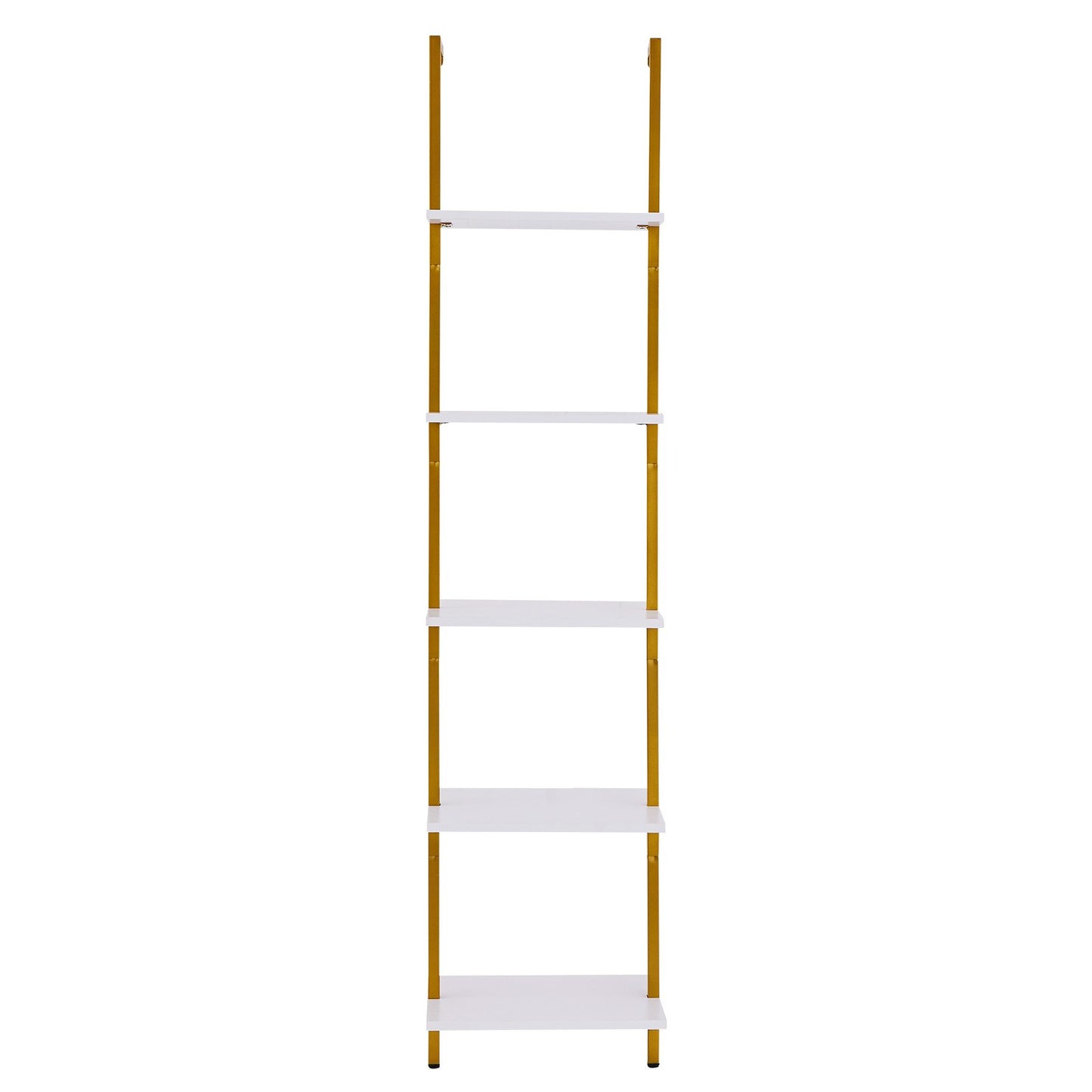 Leiterregal, 5-stöckig, 39,6 x 30 cm, offenes Wandregal mit Metallrahmen, Aufbewahrungsregal für Küche, Schlafzimmer, Badezimmer und Wohnzimmer, Goldweiß