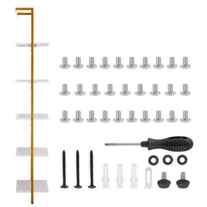 Leiterregal, 5-stöckig, 39,6 x 30 cm, offenes Wandregal mit Metallrahmen, Aufbewahrungsregal für Küche, Schlafzimmer, Badezimmer und Wohnzimmer, Goldweiß