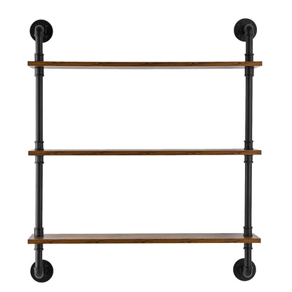 Industrial Pipe Shelf, 3 Tier 32x7.87in, Wall-Mount Floating Rustic Wood Shelves Bracket Display Bookshelf, Storage Rack Sundries Holder for Kitchen Bedroom Bathroom Living Room, Black