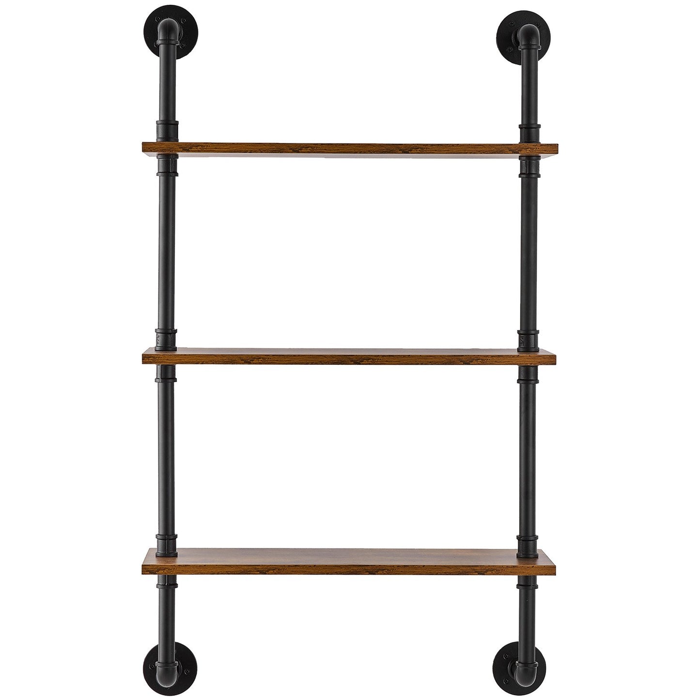 Industrielles Rohrregal, 3-stufig, 61 x 20 cm, Wandmontage, schwebendes rustikales Holzregal, Halterung für Bücher, Aufbewahrungsregal für Küchen, Schlafzimmer, Badezimmer und Wohnzimmer, Schwarz