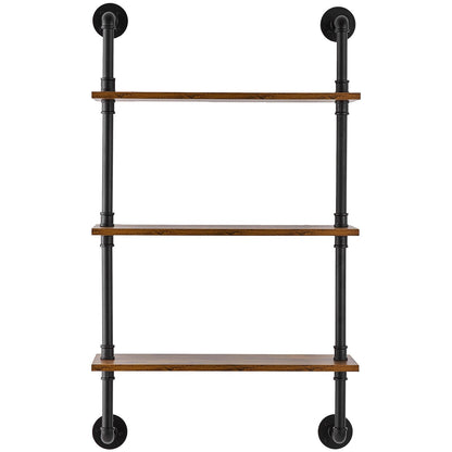 Industrielles Rohrregal, 3-stufig, 61 x 20 cm, Wandmontage, schwebendes rustikales Holzregal, Halterung für Bücher, Aufbewahrungsregal für Küchen, Schlafzimmer, Badezimmer und Wohnzimmer, Schwarz