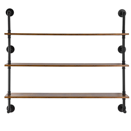 Industrielles Rohrregal, 3-stufig, 122 x 25 cm, Wandmontage, schwebendes rustikales Holzregal, Halterung für Bücher, Aufbewahrungsregal für Küchen, Schlafzimmer, Badezimmer und Wohnzimmer, Schwarz