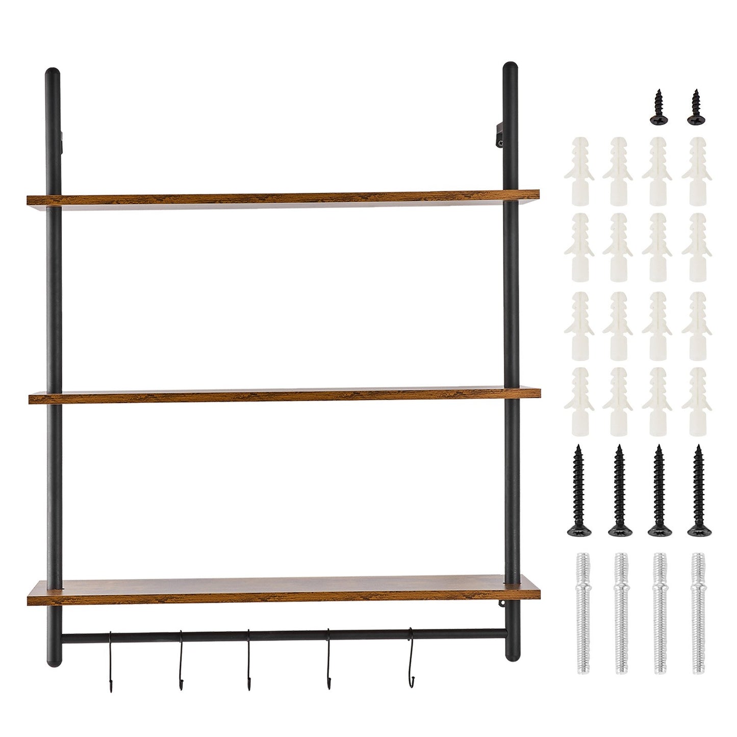 Industrial Pipe Shelf, 3 Tier 32x9.84in, Wall-Mount Floating Rustic Wood Shelves Bracket Display Bookshelf, Storage Rack Sundries Holder for Kitchen Bedroom Bathroom Living Room, Black