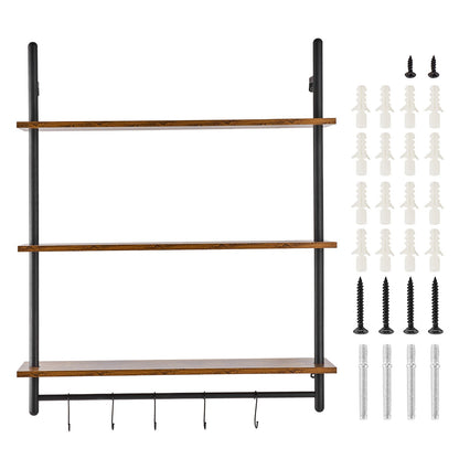 Industrial Pipe Shelf, 3 Tier 32x9.84in, Wall-Mount Floating Rustic Wood Shelves Bracket Display Bookshelf, Storage Rack Sundries Holder for Kitchen Bedroom Bathroom Living Room, Black