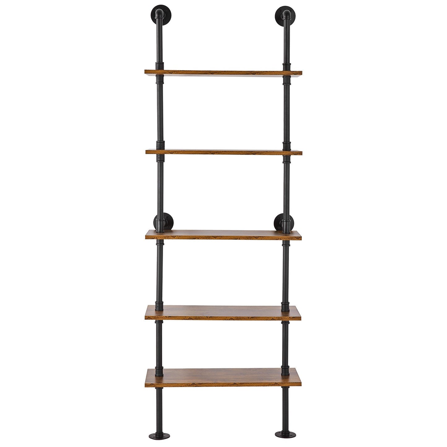 Industrielles Rohrregal, 5-stufig, 61 x 25 cm, Wandmontage, schwebendes rustikales Holzregal, Halterung für Bücher, Aufbewahrungsregal für Küchen, Schlafzimmer, Badezimmer und Wohnzimmer, Schwarz