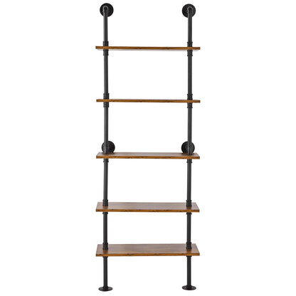 Industrielles Rohrregal, 5-stufig, 61 x 25 cm, Wandmontage, schwebendes rustikales Holzregal, Halterung für Bücher, Aufbewahrungsregal für Küchen, Schlafzimmer, Badezimmer und Wohnzimmer, Schwarz