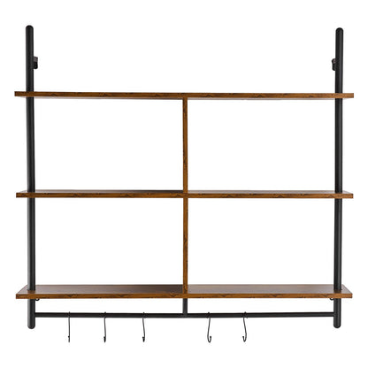 Industrial Pipe Shelf, 3 Tier 41.5x9.84in, Wall-Mount Floating Rustic Wood Shelves Bracket Display Bookshelf, Storage Rack Sundries Holder for Kitchen Bedroom Bathroom Living Room, Black