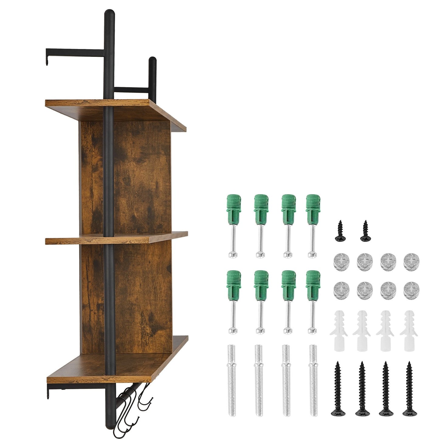 Industrial Pipe Shelf, 3 Tier 41.5x9.84in, Wall-Mount Floating Rustic Wood Shelves Bracket Display Bookshelf, Storage Rack Sundries Holder for Kitchen Bedroom Bathroom Living Room, Black