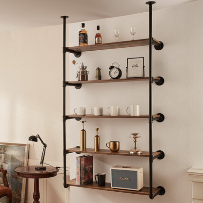 Industrial Pipe Shelf, 5 Tier 2PCS, 11.8in Applicable Board Width Wall-Mount Floating Rustic Wood Shelves Bracket Bookshelf,Storage Holder for Kitchen Bedroom Bathroom, (Planks NOT Included)