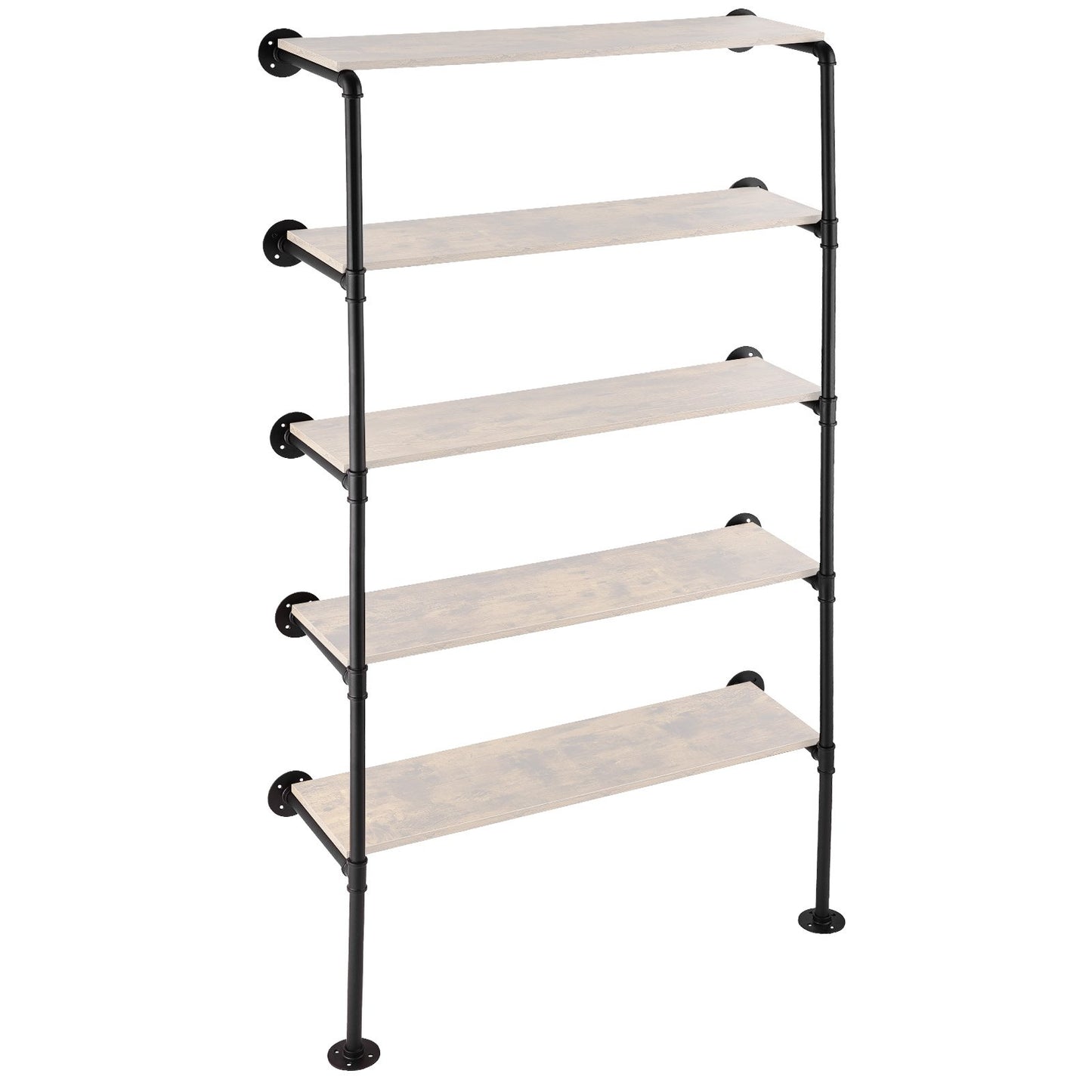 Industrial Pipe Shelf, 5 Tier 2PCS, 11.8in Applicable Board Width Wall-Mount Floating Rustic Wood Shelves Bracket Bookshelf,Storage Holder for Kitchen Bedroom Bathroom, (Planks NOT Included)