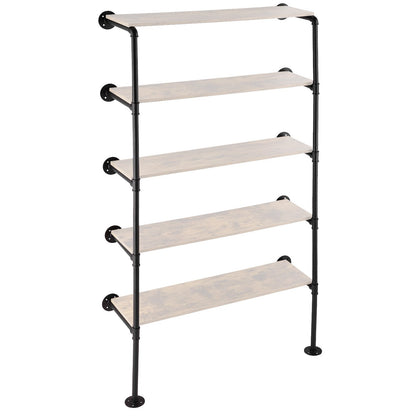 Industrial Pipe Shelf, 5 Tier 2PCS, 11.8in Applicable Board Width Wall-Mount Floating Rustic Wood Shelves Bracket Bookshelf,Storage Holder for Kitchen Bedroom Bathroom, (Planks NOT Included)