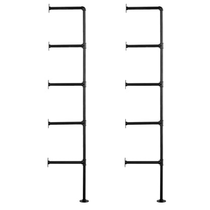 Industrial Pipe Shelf, 5 Tier 2PCS, 11.8in Applicable Board Width Wall-Mount Floating Rustic Wood Shelves Bracket Bookshelf,Storage Holder for Kitchen Bedroom Bathroom, (Planks NOT Included)