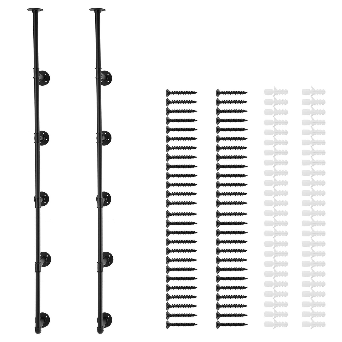 Industrial Pipe Shelf, 5 Tier 2PCS, 11.8in Applicable Board Width Wall-Mount Floating Rustic Wood Shelves Bracket Bookshelf,Storage Holder for Kitchen Bedroom Bathroom, (Planks NOT Included)