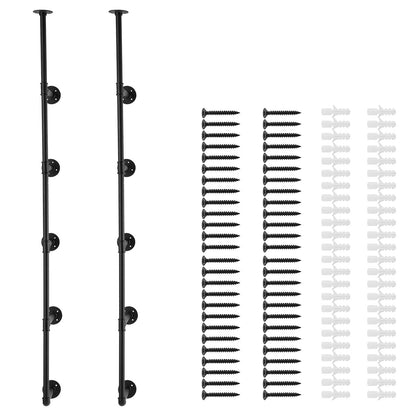 Industrial Pipe Shelf, 5 Tier 2PCS, 11.8in Applicable Board Width Wall-Mount Floating Rustic Wood Shelves Bracket Bookshelf,Storage Holder for Kitchen Bedroom Bathroom, (Planks NOT Included)