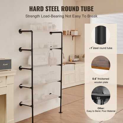 Industrielles Rohrregal, 5 Ebenen, 2 Stück, 25 cm breit, Wandbefestigungsbretter nicht im Lieferumfang enthalten