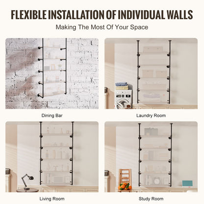 Industrielles Rohrregal, 5 Ebenen, 2 Stück, 25 cm breit, Wandbefestigungsbretter nicht im Lieferumfang enthalten