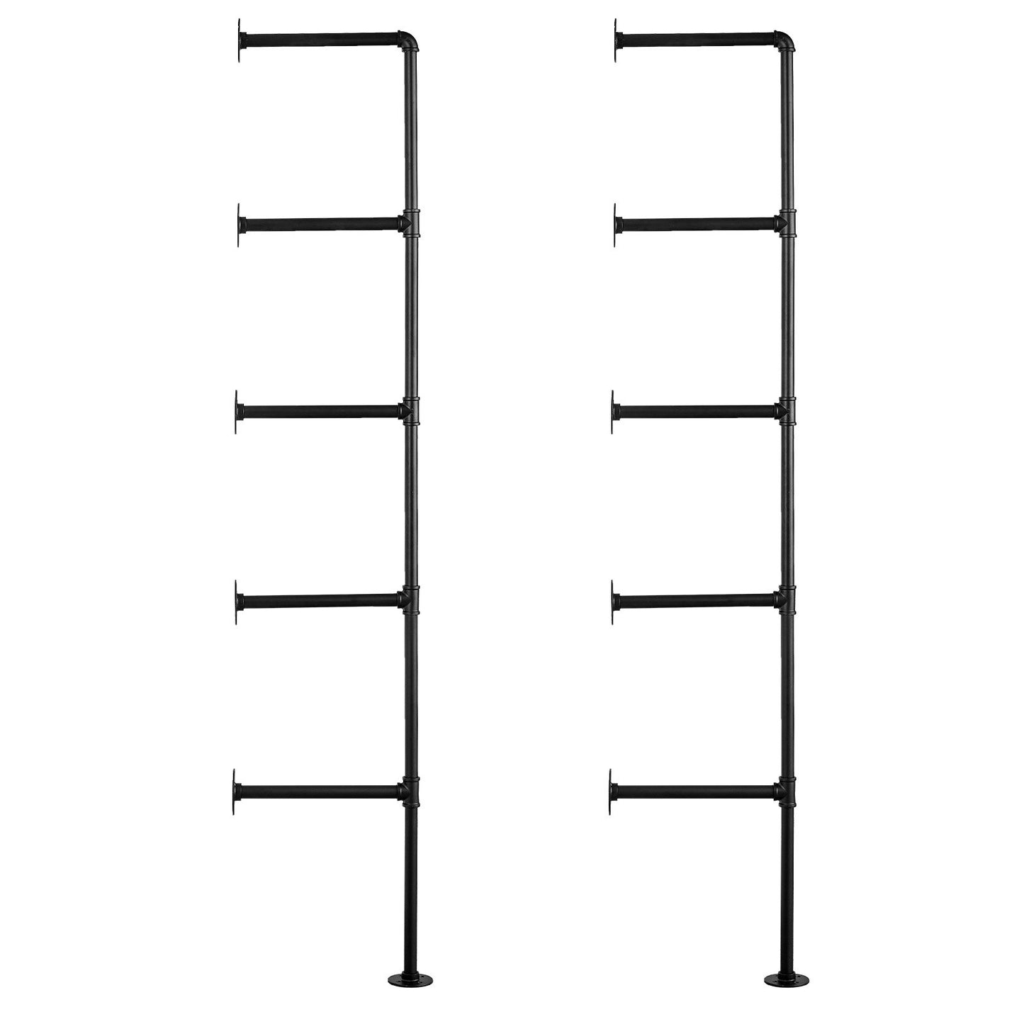 Industrielles Rohrregal, 5 Ebenen, 2 Stück, 25 cm breit, Wandbefestigungsbretter nicht im Lieferumfang enthalten