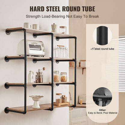 Industrielles Rohrregal, 4 Ebenen, 3-teilig, 11,8 Zoll geeignete Brettbreite, Wandmontage, schwebende rustikale Holzregale, Bücherregal, Aufbewahrungshalter für Küche, Schlafzimmer, Badezimmer, (Bretter NICHT enthalten)
