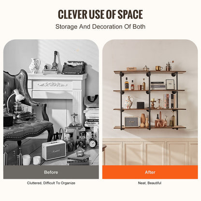 Industrielles Rohrregal, 4 Ebenen, 3-teilig, 11,8 Zoll geeignete Brettbreite, Wandmontage, schwebende rustikale Holzregale, Bücherregal, Aufbewahrungshalter für Küche, Schlafzimmer, Badezimmer, (Bretter NICHT enthalten)