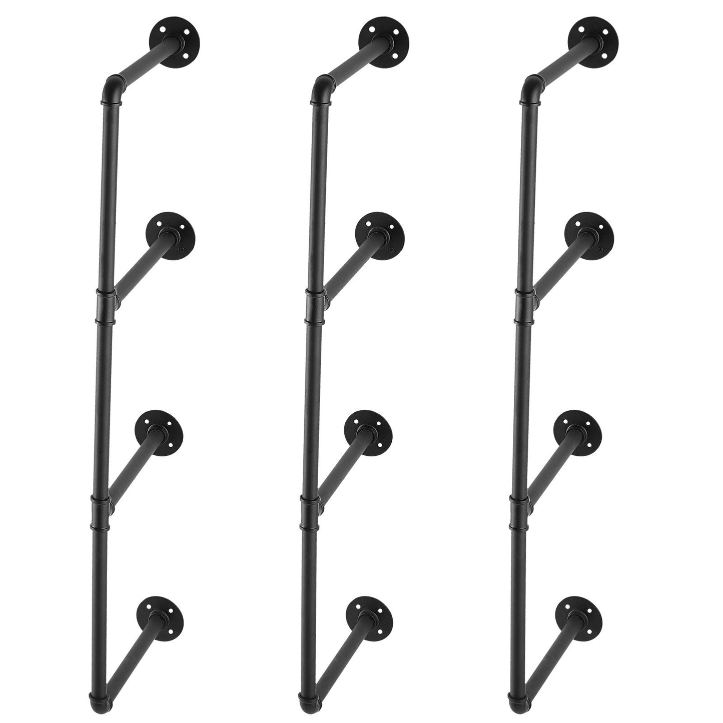 Industrielles Rohrregal, 4 Ebenen, 3-teilig, 11,8 Zoll geeignete Brettbreite, Wandmontage, schwebende rustikale Holzregale, Bücherregal, Aufbewahrungshalter für Küche, Schlafzimmer, Badezimmer, (Bretter NICHT enthalten)