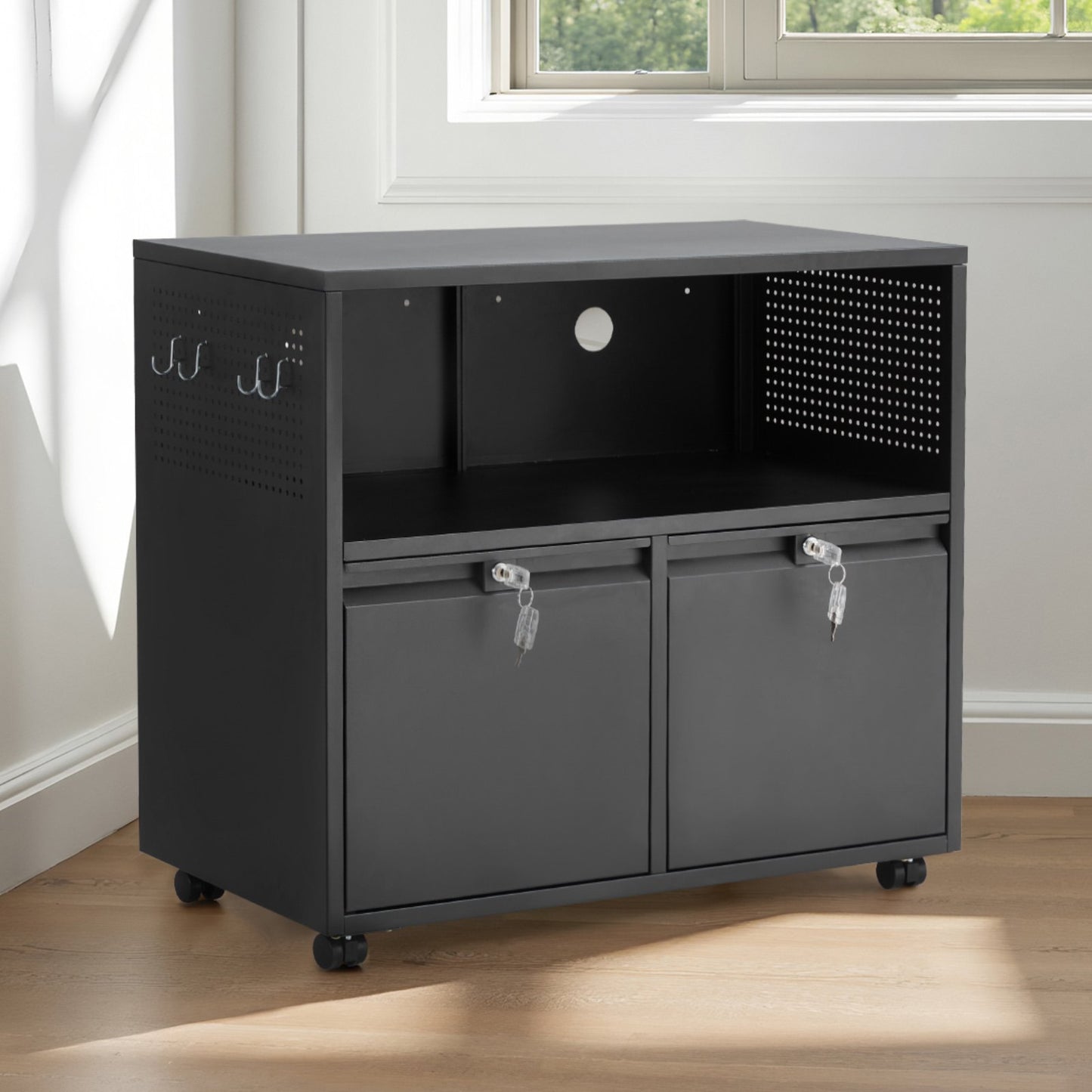 2 Drawers Metal File Cabinet, Lateral Filing Cabinet with Lock and Adjustable Hanging Rods, Wide Filing Storage Cabinets for Home and Office Fit Letter, A4, Legal Size File, Easy Assembly, Black