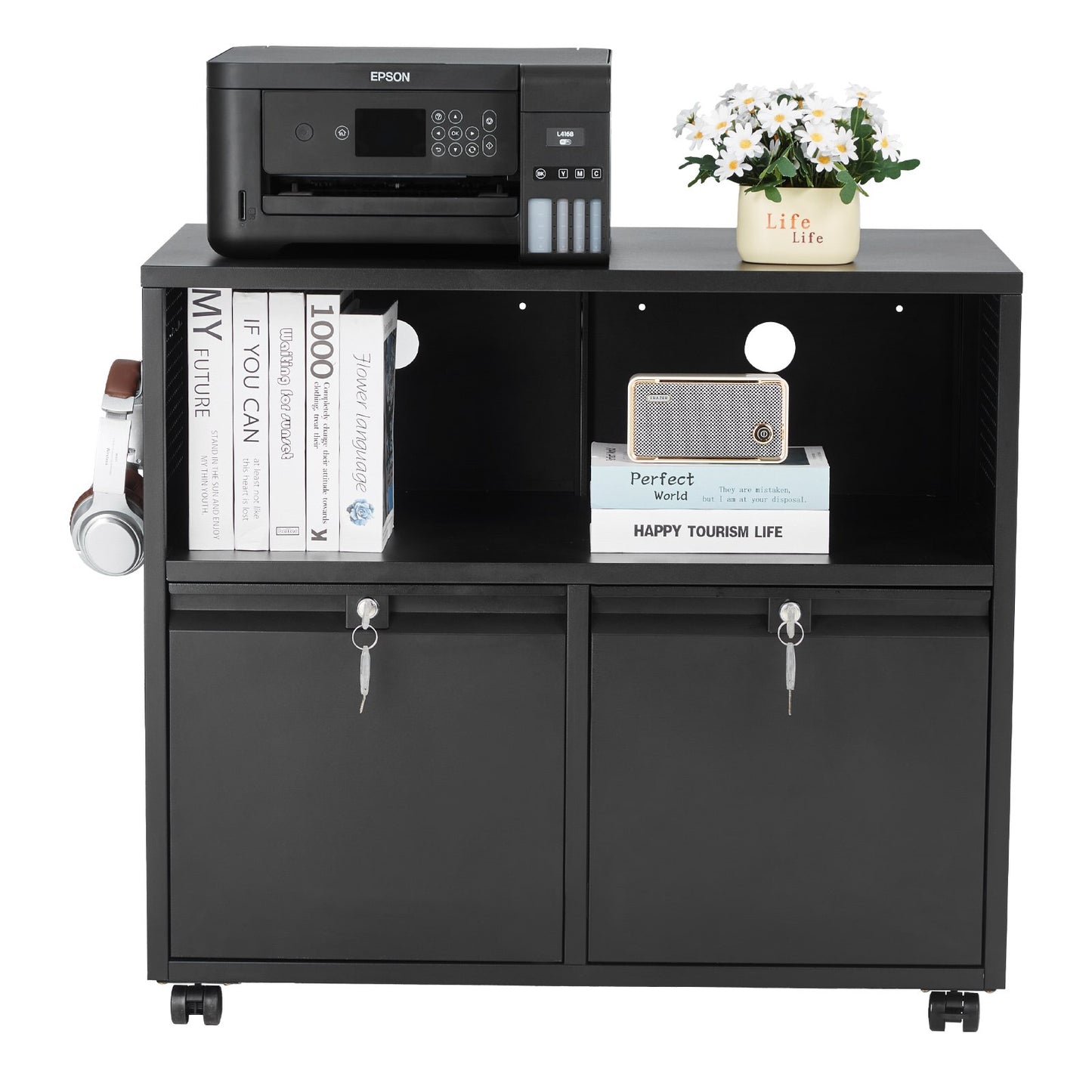 2 Drawers Metal File Cabinet, Lateral Filing Cabinet with Lock and Adjustable Hanging Rods, Wide Filing Storage Cabinets for Home and Office Fit Letter, A4, Legal Size File, Easy Assembly, Black