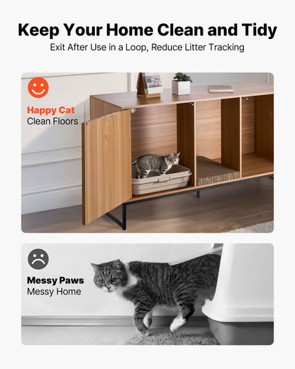 Cat Litter Box Enclosure Furniture, 120 cm Hidden Litter Box Cabinet with Scratch Pad & Storage, Waterproof Cat Washroom End Table Cat House, Fit Most of Litterbox, for Bedroom Living Room