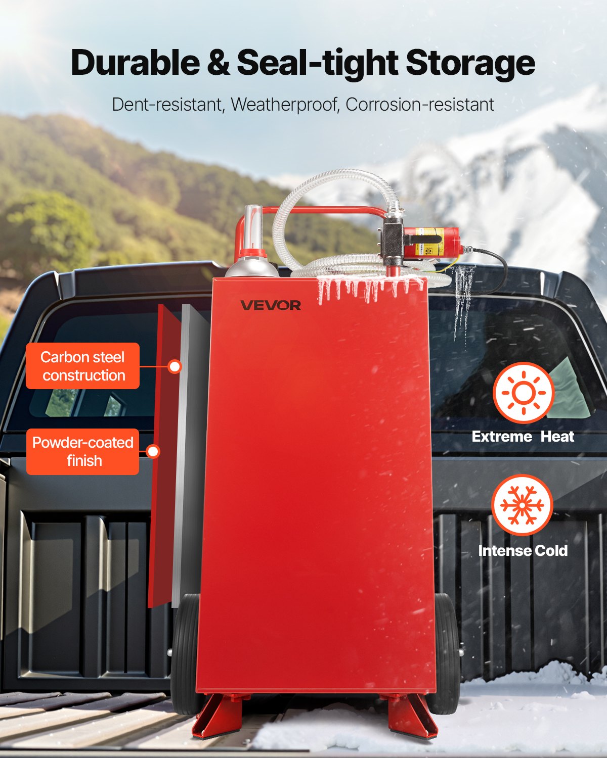 30 Gallon Fuel Caddy, Max Flow 32L/min, Gasoline & Diesel Fuel Tank with Electric Pump, Portable Fuel Storage Tank with 2 Wheels & 10 ft Hose, Gas Caddy for ATV Car Mowers Boat Motorcycle