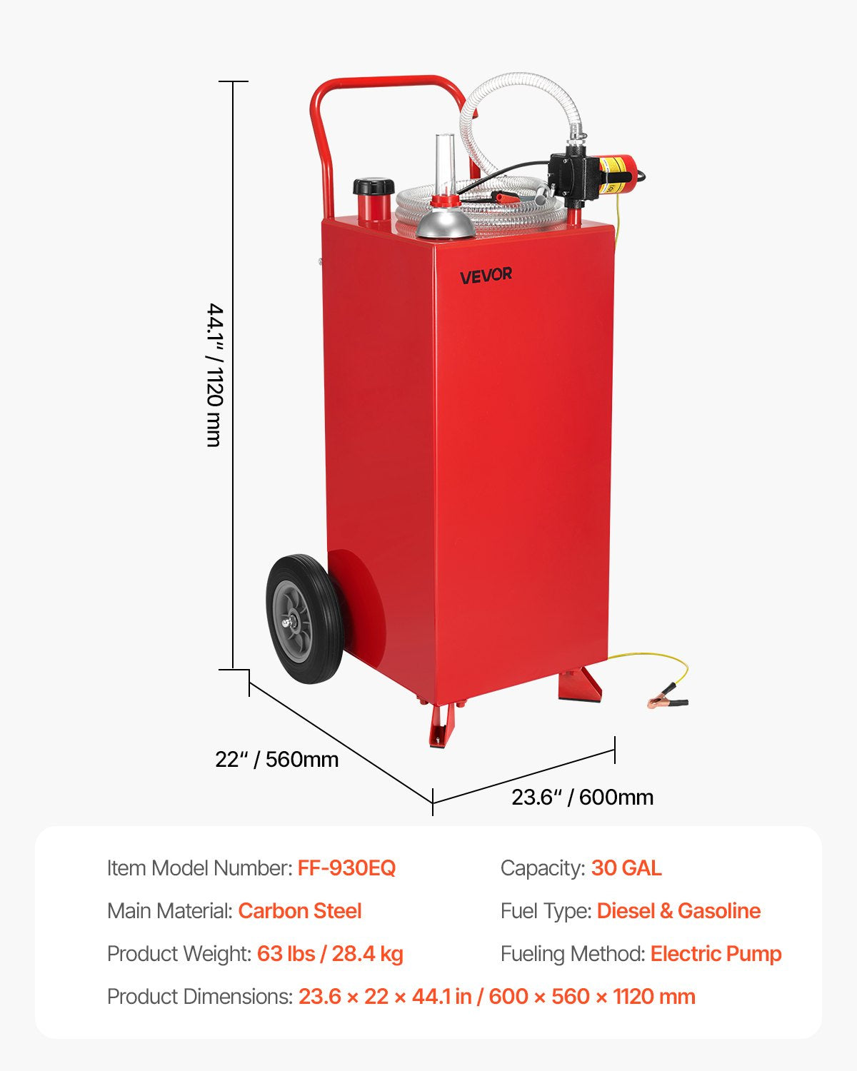 30 Gallon Fuel Caddy, Max Flow 32L/min, Gasoline & Diesel Fuel Tank with Electric Pump, Portable Fuel Storage Tank with 2 Wheels & 10 ft Hose, Gas Caddy for ATV Car Mowers Boat Motorcycle