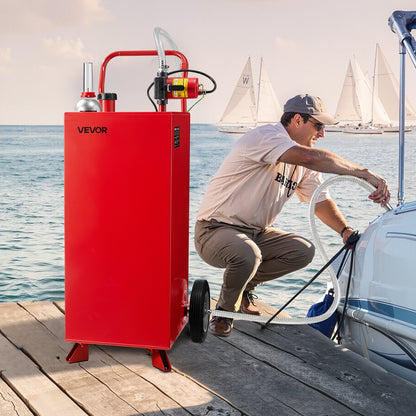 30 Gallon Fuel Caddy, Max Flow 32L/min, Gasoline & Diesel Fuel Tank with Electric Pump, Portable Fuel Storage Tank with 2 Wheels & 10 ft Hose, Gas Caddy for ATV Car Mowers Boat Motorcycle