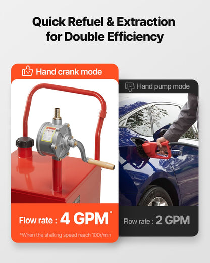 20 Gallon Fuel Caddy, Gasoline & Diesel Fuel Tank with Manual Transfer Pump, Portable Fuel Storage Tank with 2 Wheels & 10 ft Hose, Gas Caddy for Cars, Lawn Mowers, ATVs, Boats, More, Red
