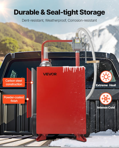 20 Gallon Fuel Caddy, Gasoline & Diesel Fuel Tank with Manual Transfer Pump, Portable Fuel Storage Tank with 2 Wheels & 10 ft Hose, Gas Caddy for Cars, Lawn Mowers, ATVs, Boats, More, Red