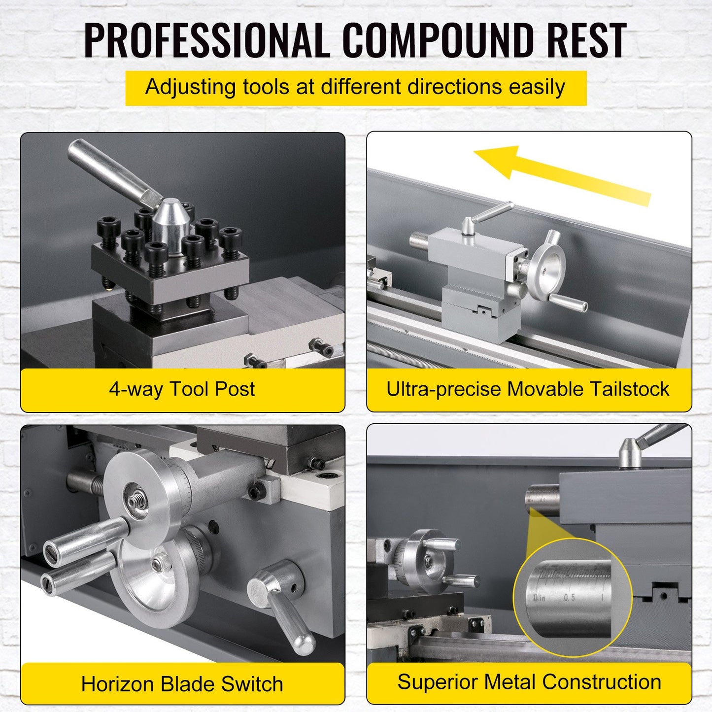 Mini-Metalldrehmaschine 750 W, Drehzahlvariable Metalldrehmaschine 50 bis 3000 U/min, Präzisionsdrehmaschine 220 x 600 mm für Metall, Metalldrehmaschine zum Senk- und Plandrehen, Bohren