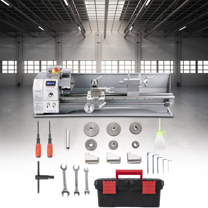 Mini-Metalldrehmaschine 750 W, Drehzahlvariable Metalldrehmaschine 50 bis 3000 U/min, Präzisionsdrehmaschine 220 x 600 mm für Metall, Metalldrehmaschine zum Senk- und Plandrehen, Bohren
