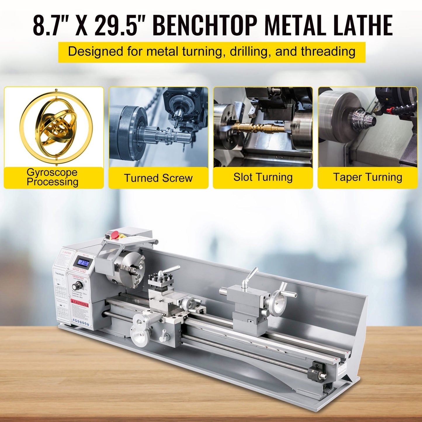 1100W Mini Metal Lathe 220MMx750MM Variable-Speed Metal Lathe RPM Metal Milling Machine Digital Milling Metal Lathe with 3-Jaw Chuck, MT5 Spindle Taper, MT2 Tailstock Taper
