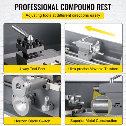 1100W Mini Metal Lathe 220MMx750MM Variable-Speed Metal Lathe RPM Metal Milling Machine Digital Milling Metal Lathe with 3-Jaw Chuck, MT5 Spindle Taper, MT2 Tailstock Taper