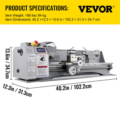 1100W Mini Metal Lathe 220MMx750MM Variable-Speed Metal Lathe RPM Metal Milling Machine Digital Milling Metal Lathe with 3-Jaw Chuck, MT5 Spindle Taper, MT2 Tailstock Taper