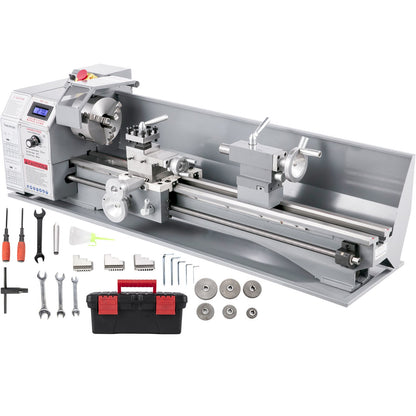 1100W Mini Metal Lathe 220MMx750MM Variable-Speed Metal Lathe RPM Metal Milling Machine Digital Milling Metal Lathe with 3-Jaw Chuck, MT5 Spindle Taper, MT2 Tailstock Taper