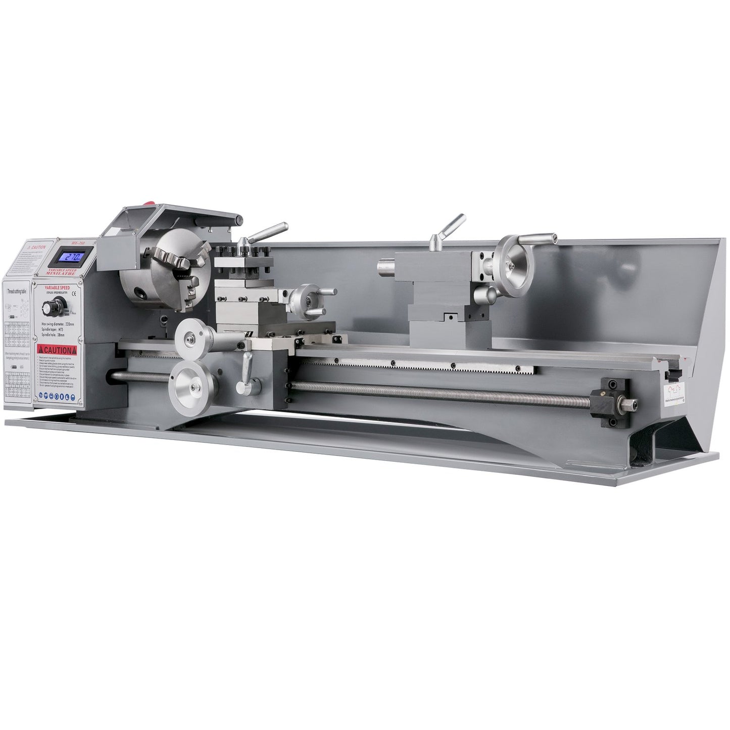 1100W Mini Metal Lathe 220MMx750MM Variable-Speed Metal Lathe RPM Metal Milling Machine Digital Milling Metal Lathe with 3-Jaw Chuck, MT5 Spindle Taper, MT2 Tailstock Taper