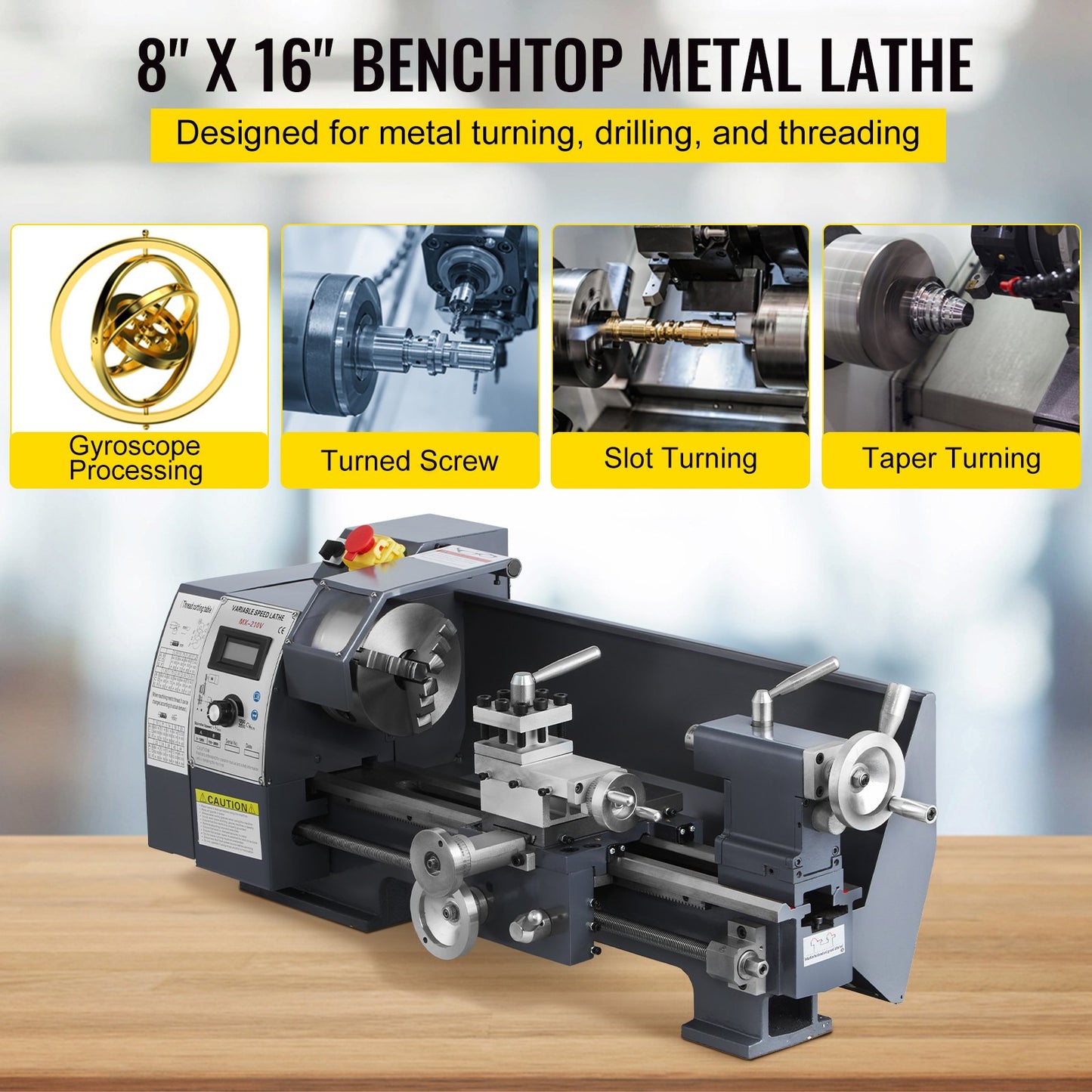 Updated 750W Mini Metal Lathe 8x16 Inch Metal Lathe with Luxury Accessory Box, 50-2500PRM Infinitely Variable Speeds MT3 Spindle Taper Metal Lathe Machine with Movable Lamp 4-jaw Chuck 9 Cutters