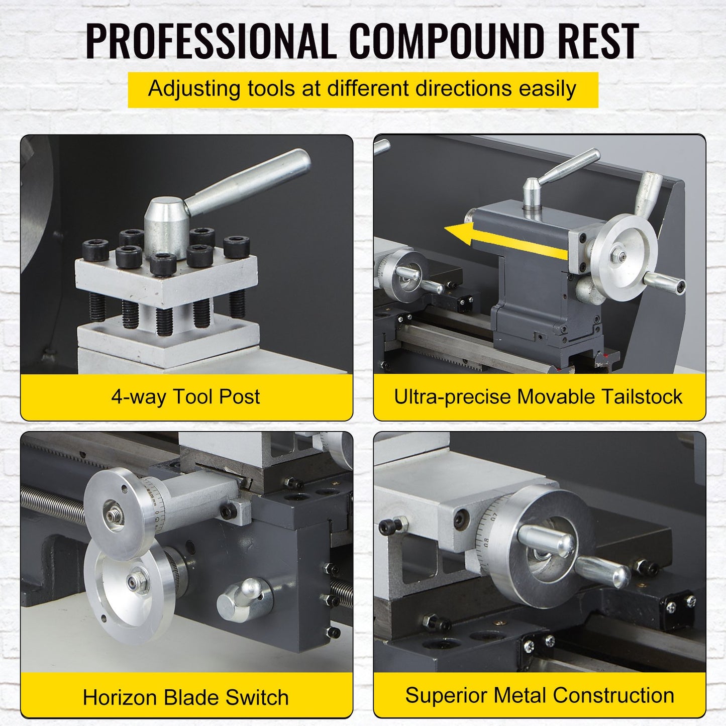 Updated 750W Mini Metal Lathe 8x16 Inch Metal Lathe with Luxury Accessory Box, 50-2500PRM Infinitely Variable Speeds MT3 Spindle Taper Metal Lathe Machine with Movable Lamp 4-jaw Chuck 9 Cutters