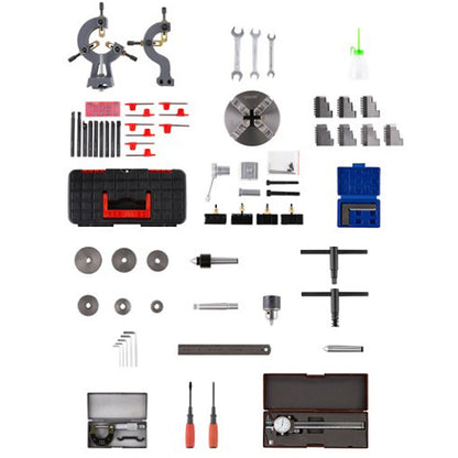 Updated 750W Mini Metal Lathe 8x16 Inch Metal Lathe with Luxury Accessory Box, 50-2500PRM Infinitely Variable Speeds MT3 Spindle Taper Metal Lathe Machine with Movable Lamp 4-jaw Chuck 9 Cutters