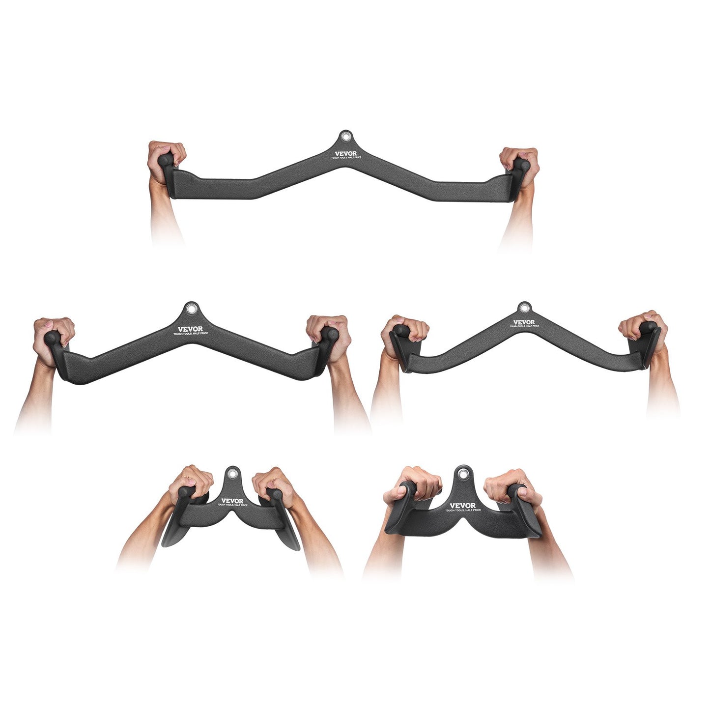 LAT Pulldown Attachments, Cable Machine Rowing T-bar V-bar 5 Set, Tricep Pull Down Bar, Back Strength Training Rubber Coated Handle Grip, Bicep Curl Tricep Lat Pulldown Bar for Home Gym Fitness